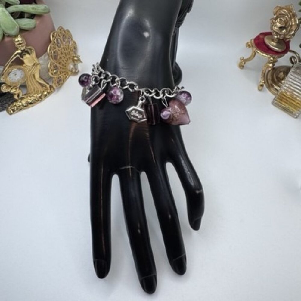 Vintage Cialenga by Balenciaga Paris Charm Bracelet Murano Hearts Perfume Bottle